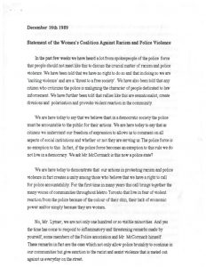 thumbnail of Statement of Women’s Coalition Against Racism & Police Violence-December 1989Toronto