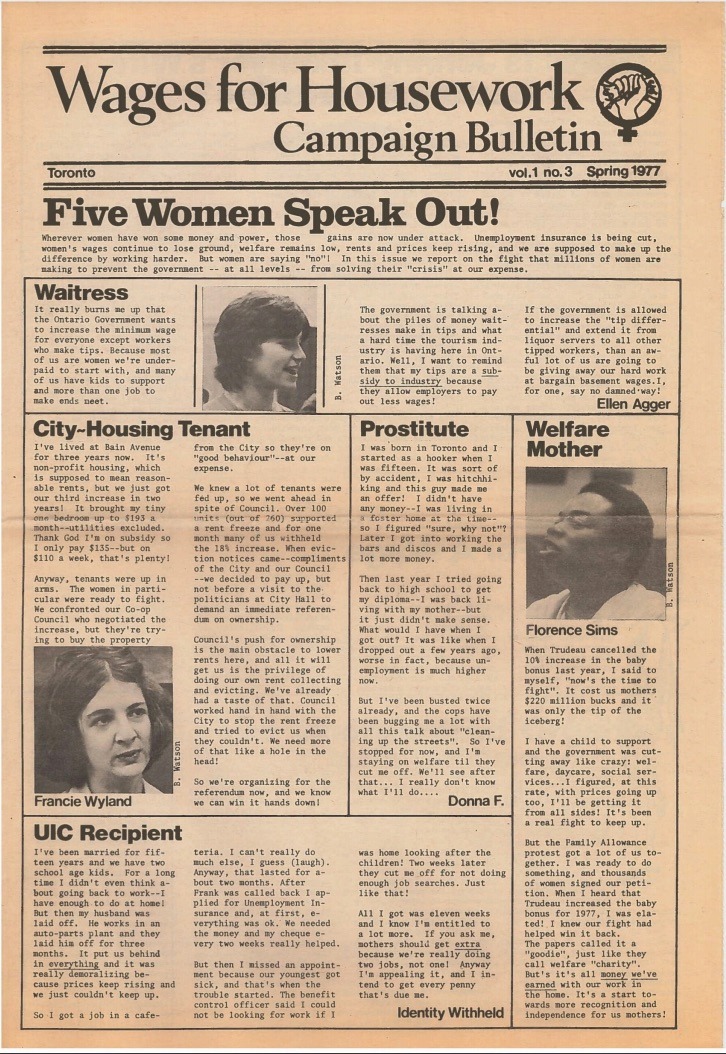 A cover of the periodical "Wages for Housework Campagin Bulletin"