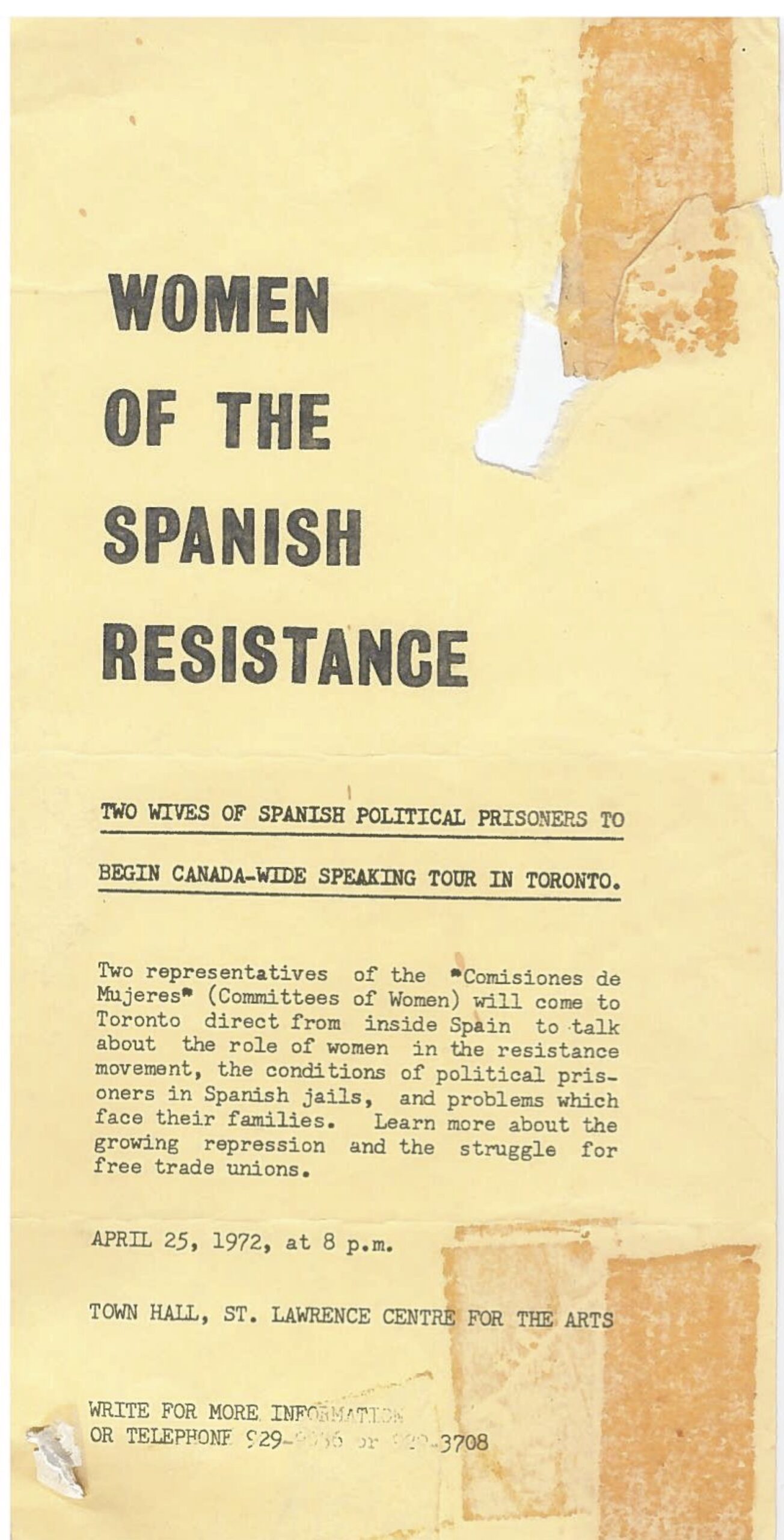 Women of the Spanish Resistance poster in shades of yellow